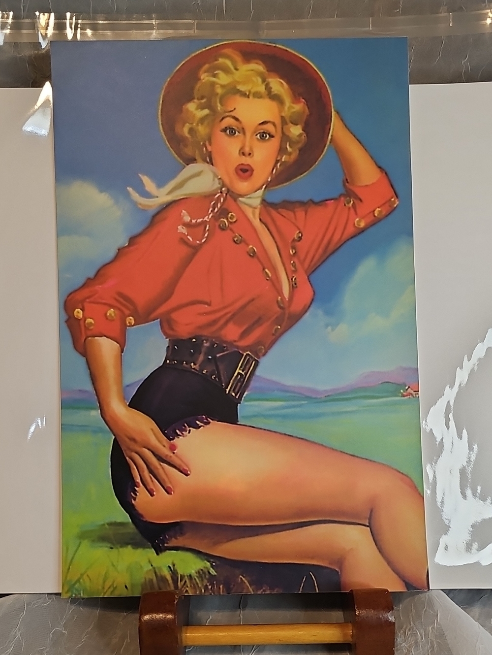 Vintage Pin-Up Cowgirl Poster Print - Red Blouse, Black Shorts